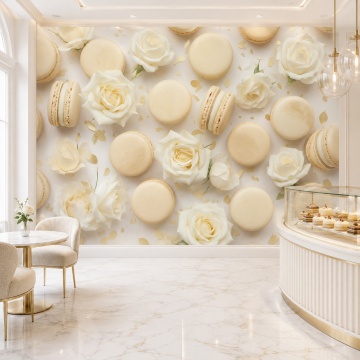 Fototapet 3D Macaroons cu Trandafiri Albi Frantuzesti DSS95