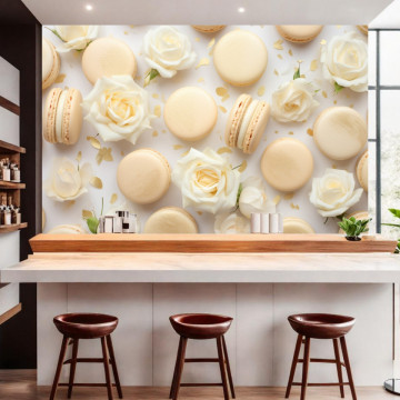 Fototapet 3D Macaroons cu Trandafiri Albi Frantuzesti DSS95 - Img 2