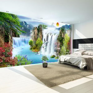 Fototapet 3D Peisaj de Vis cu Flori si Cascade WTF84F - Img 3