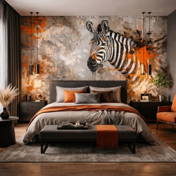 Fototapet Zebra Abstractă cu Accente Portocalii ANLS53