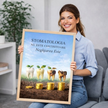 Poster Personalizat + Ramă Aspect Lemn – Stomatologia nu este costisitoare. Neglijarea este - Img 3