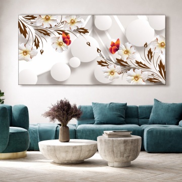 Tablou Canvas 3D Flori Albe cu Fluturi si Sfere OPOS134 - Img 4