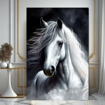 Tablou Canvas Artistic Cal Alb cu Plete Rebele HS178