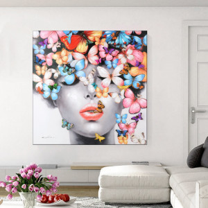 Tablou Canvas Artistic Femeie cu Fluturi Multicolori MART27 - Img 6