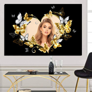 Tablou Canvas Colaj Inima cu Fluturi Aurii Personalizat 1 Poza CFR4