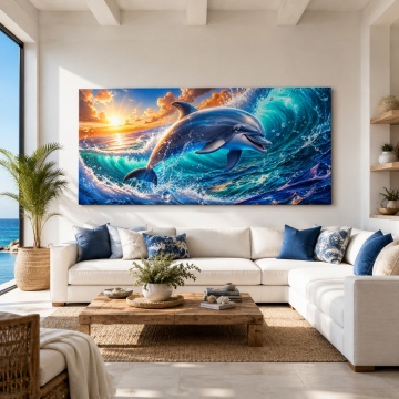 Tablou Canvas Delfin în Salt la Apus ANLS63 Living Mare