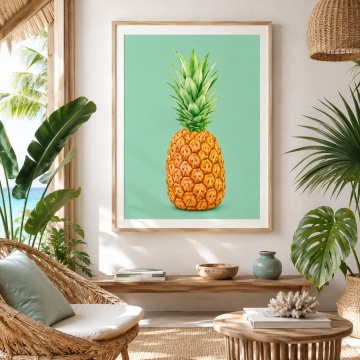 Tablou cu Ramă Ananas pe fundal verde mentă ANLS59