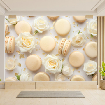 Fototapet 3D Macaroons cu Trandafiri Albi Frantuzesti DSS95 - Img 3