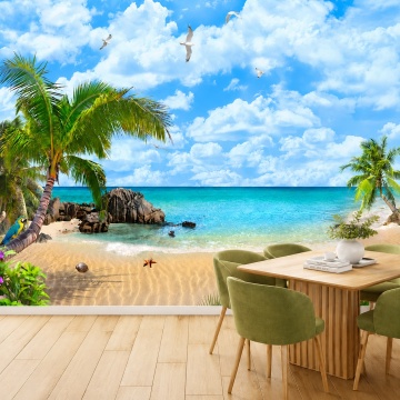 Fototapet 3D Relaxare la Plaja cu Palmieri DIF28 - Img 4