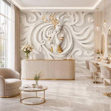 Fototapet 3D Zeița Fanteziilor Libere cu Accente Aurii – ST120 Receptie de lux