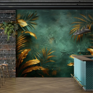 Fototapet Emerald Luxe – Frunze aurii pe fundal verde smarald FLAR78 - Img 2