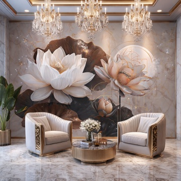 Fototapet Lotus Majestic cu Textură Marmurată FLAR90