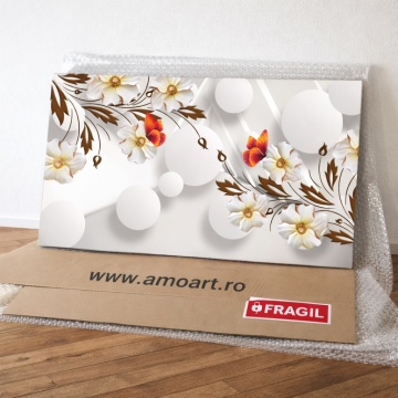 Tablou Canvas 3D Flori Albe cu Fluturi si Sfere OPOS134 - Img 2