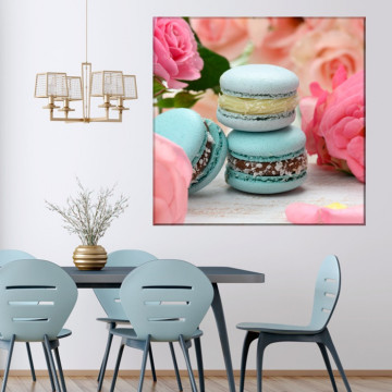 Tablou Canvas Blue Macarons printre Trandafiri DSS88 - Img 3