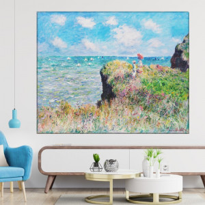Tablou Canvas Claude Monet, Plimbare pe o Stânca la Pourville RCM23