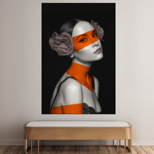 Tablou Canvas Figura Femeie cu Dungi Portocalii AMG2201A - Img 4
