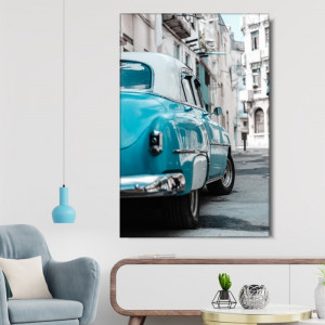 Tablou Canvas Masina Retro Albastra pe Strada in Havana ACT25 - Img 3