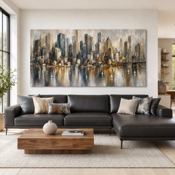 Tablou Canvas Panoramic Oraș Modern cu Reflexii Luminoase UTW4