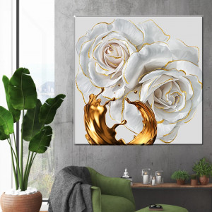  Tablou Canvas Trandafiri Albi Soft Gold ROS44