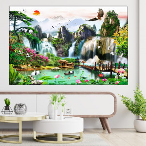 Tablou Canvas Vultur in Zbor Deasupra Unor Cascade de Vis WTF95T