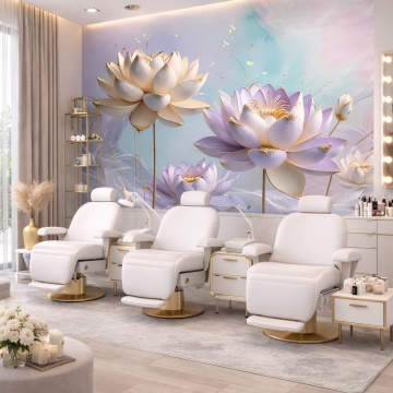 Fototapet Elegant Lotus Pastel cu Accente Aurii în Salon Beauty