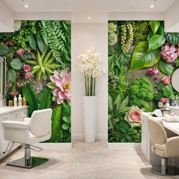 Fototapet 3D Gradina Verticala Flori cu Frunze Tropicale FLAR19