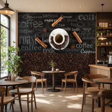 Fototapet Boabe de Cafea cu Ceasca si Scortisoara ACOF40  Coffee Shop