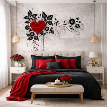Fototapet Urban Romantic Inimă Roșie cu Flori Negre PCR15