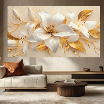 Tablou Canvas 3D Crini Imperiali cu Frunze Aurii FLAR29 - Img 3