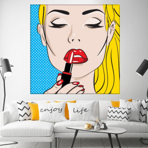 Tablou Canvas Blonda cu Buze Rosii Pop Art PVS5 - Img 3