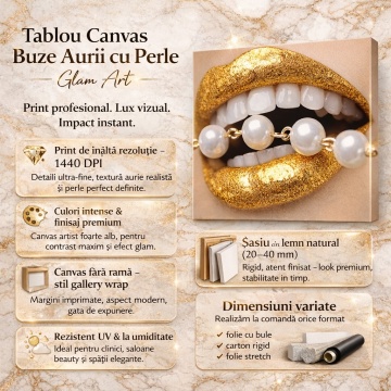 Tablou Canvas Buze Aurii cu Perle – Glam Art DNT44 - Img 5