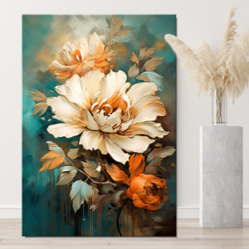 Tablou Canvas Flori Crem-Portocalii Aspect Pictura TPF47