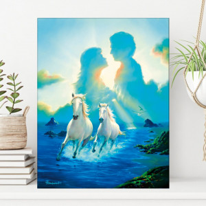 Tablou Canvas Jim Warren, Mereu Impreună Cai pe Plajă RJW5