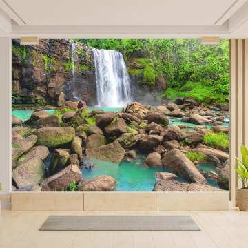 Fototapet 3D Cascada in Varful Muntelui cu Stanci WTF104 - Img 2