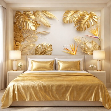 Fototapet Golden Monstera Paradise Dormitor Lux
