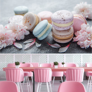 Fototapet Macaroons Frumos Colorate in Fundal Ciment DSS78
