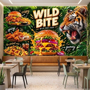Fototapet Personalizat Fast Food - Wild Bite Burger & Tiger GMF27