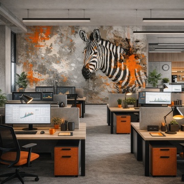 Fototapet Zebra Abstractă cu Accente Portocalii ANLS53 birou creativ