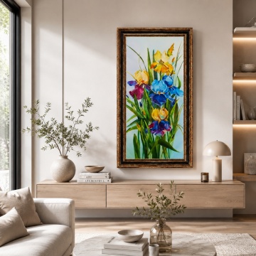 Tablou Buchet de Primăvară cu Irişi, Canvas+Rama FAS146 Rama Maro