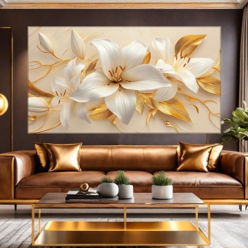 Tablou Canvas 3D Crini Imperiali cu Frunze Aurii FLAR29