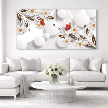 Tablou Canvas 3D Flori Albe cu Fluturi si Sfere OPOS134 - Img 5