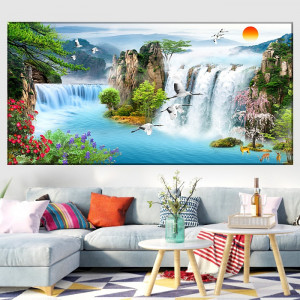 Tablou Canvas 3D Peisaj de Vis cu Cascada si Cocori WTF84