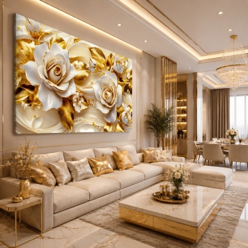 Tablou Canvas 3D White Roses Gold Edition Premium FLAR45 Living Premium Style