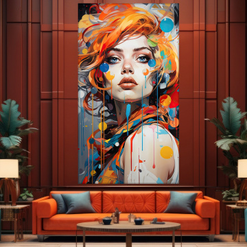 Tablou Canvas Chip Artistic Fata cu Fire de Par Portocalii DIGA1