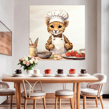 Tablou Canvas Leopardul Chef in Bucatarie DGP69