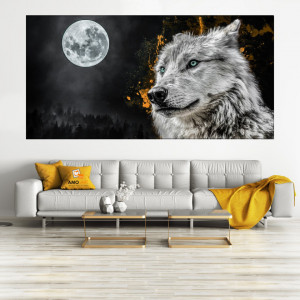 Tablou Canvas Lup Argintiu sub Clar de Luna ASP89