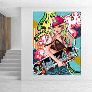 Tablou Canvas Pop Art - Fata cu Skateboard PVS38 - Img 3