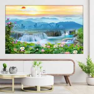 Tablou Canvas Relaxare la Apus Printre Nuferi si Cascade TOPSN32