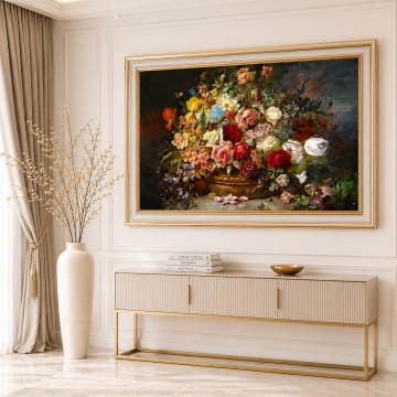 Tablou Vaza cu Trandafiri, Canvas + Rama FAS141 Living si Rama Aurie