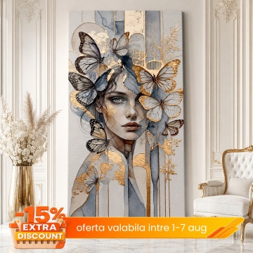 Tabloul Canvas Chip de Femeie cu Fluturi Aurii CRA12